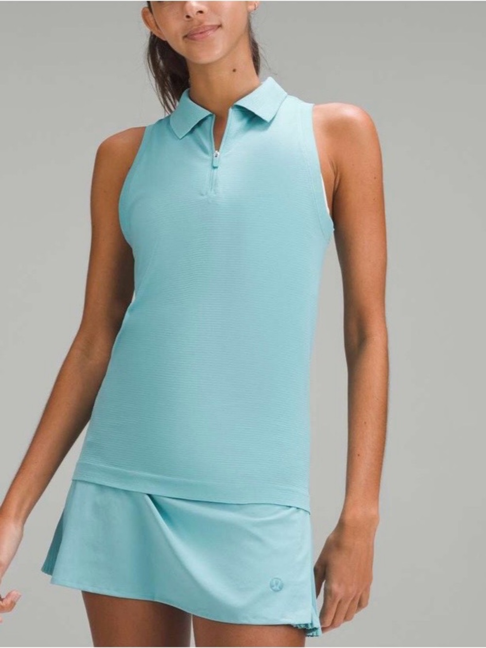 Lululemon swiftly tech sleeveless half zip polo shirt tidal teal size 4
